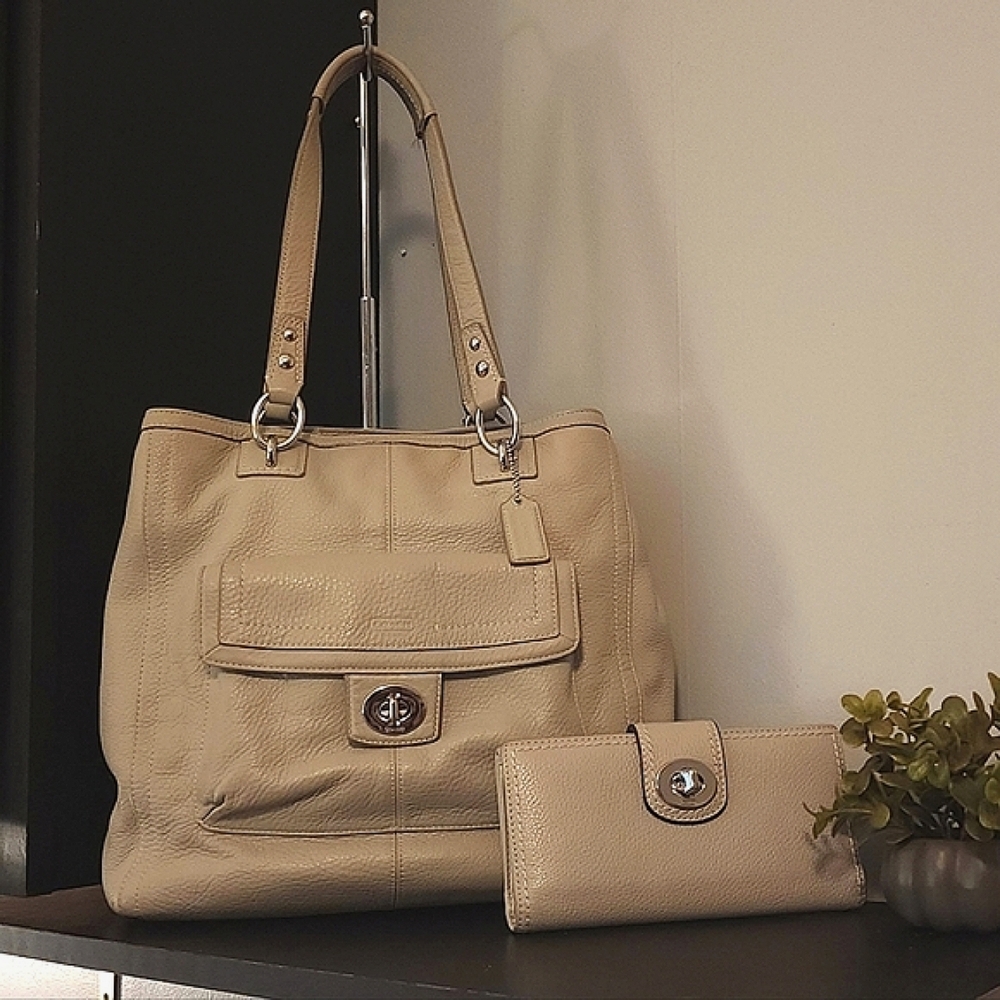 COACH Penelope Bag & Wallet SET in Soft Grey Pebbled Leather GORGEOUS Bag
